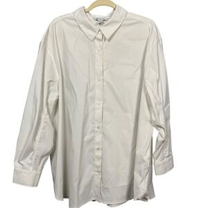 Athleta White‎ Shirt Women 2X Oversize Poplin Top Button Long Sleeve Side Pocket